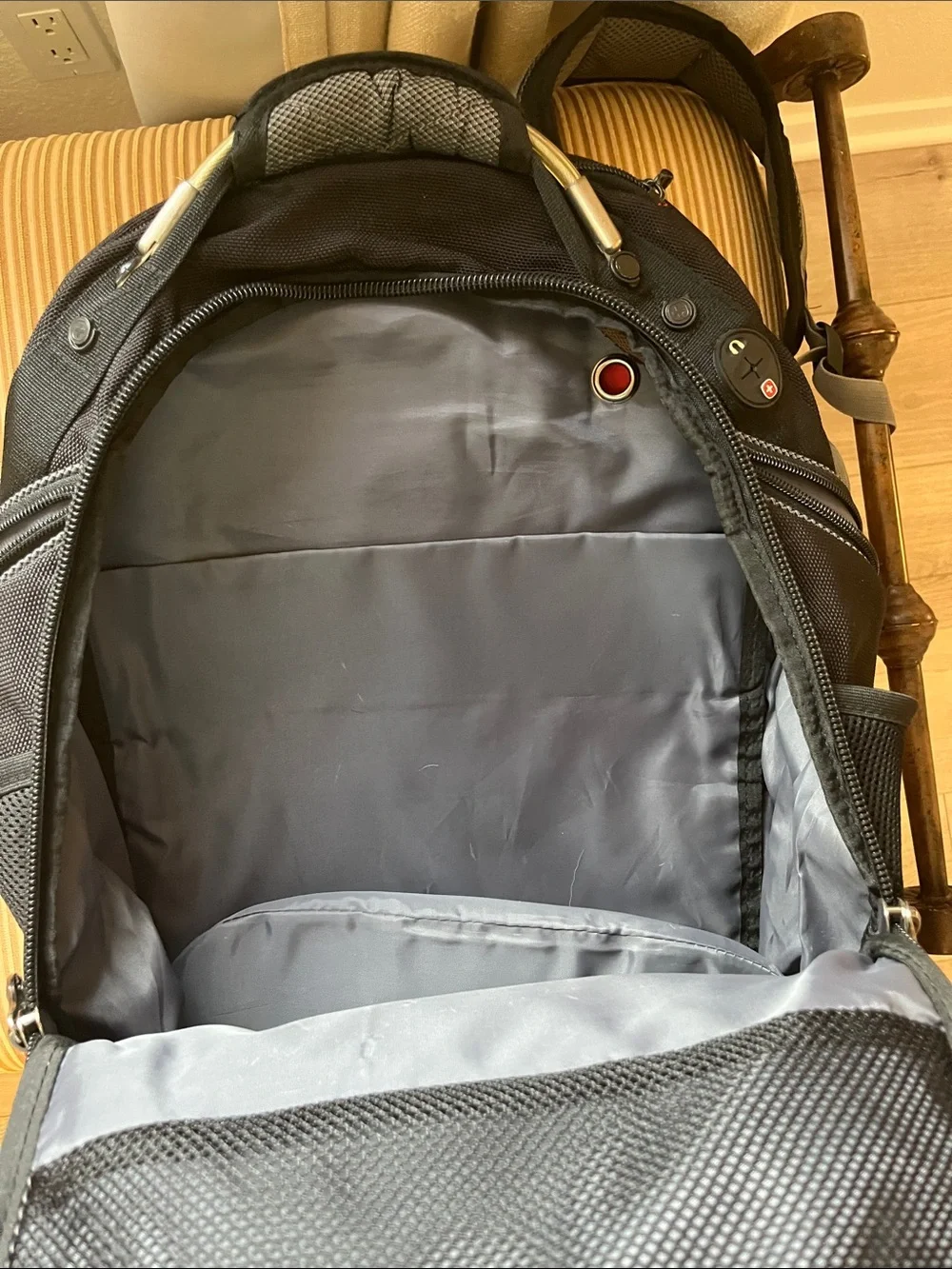 SwissGear Black and Gray Travel Laptop Backpack with Red Logo Accent
